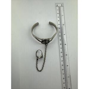 Vintage Silver UNICORN Slave/Cuff Bracelet And Ring With Chain